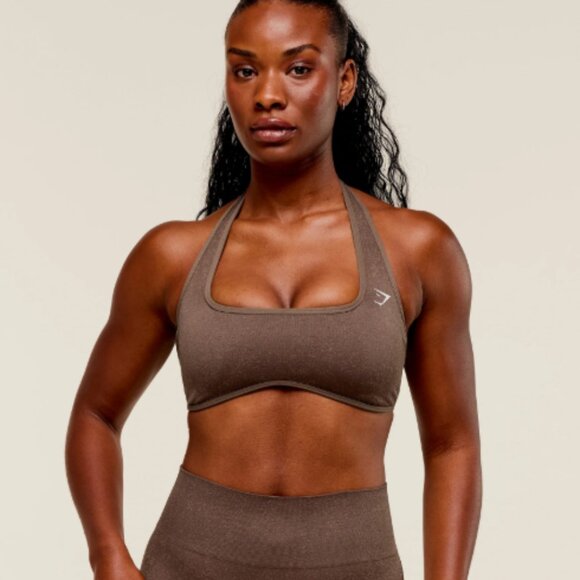 Gymshark Other - Gymshark Sports Bra Womens Medium Brown Adapt Fleck Halterneck Light Support